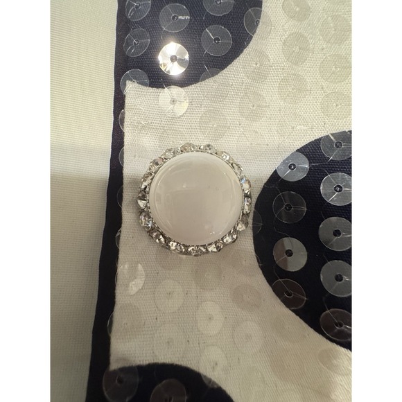 Vintage Karen Lawrence Sequin White & Navy Blue Polka Dot Women's Blouse Size-8 - Picture 12 of 13
